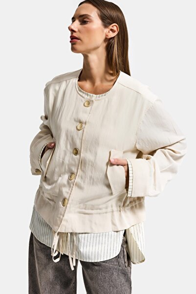 it's basic Jachetă de vară pentru femei, bej galben w5, cu croială largă nast...