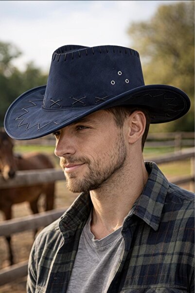 Uniquetrenders Unisex Navy Blue Nubuck Cowboy Hat Western Country Style Cowbo...