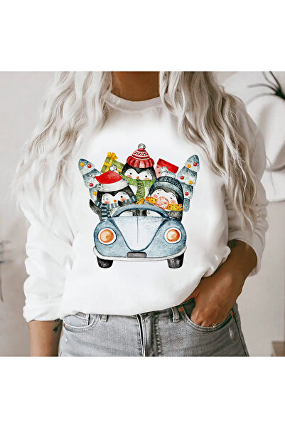 Kartier Women's White Blouse Watercolor Penguins