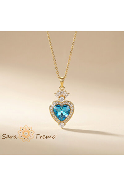 SaraTremo Regal Sky Heart Necklace – Gold Plated Necklace with Blue Heart Pen...