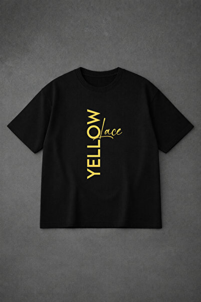 VODEXA Tricou oversize unisex GALBEN cu imprimeu, 100% bumbac, croială confor...