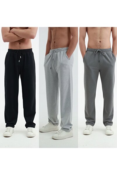 KİMSE GÖRMEDEN Sweatpants Unisex Wide Leg Tube Leg Set of 3 3Pcs Black.Gray.N...