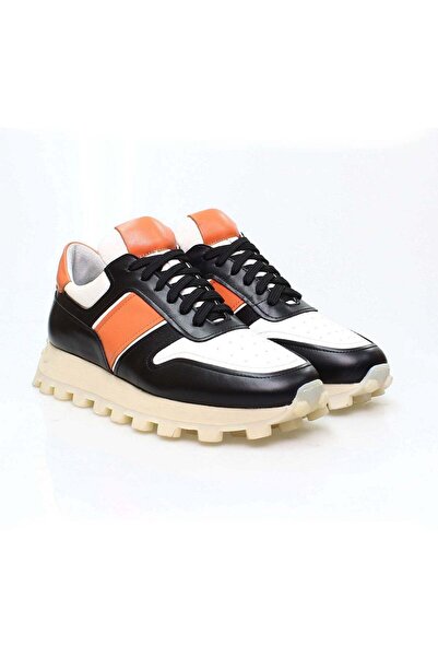 FRANCO CALVANI Black-White-Orange Color Lace-Up Genuine Leather Leather Kek S...