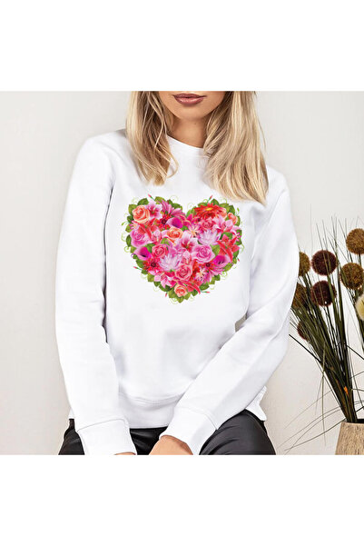 Kartier Blouse Ladies White Red And Pink Flowers Heart