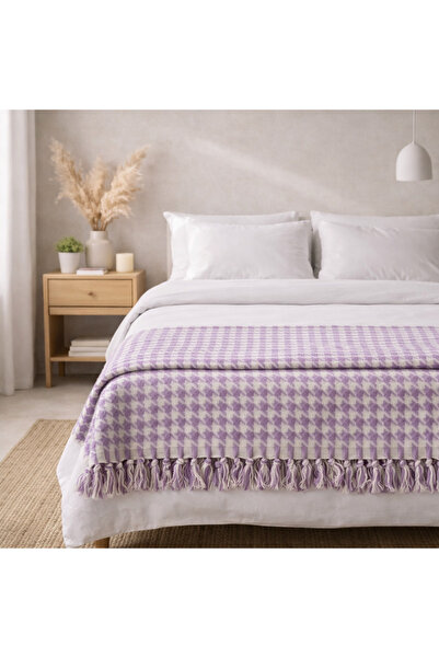 Beğenal اللون الأرجواني قطن قطعة مزدوج بشرّابات قماش بيكي (210 × 240 سم)