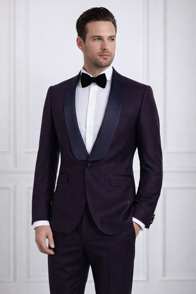 FABIO CASSEL Erkek Slim Fit Damatlık Takım Elbise – Düğün İçin Özel Tasarım