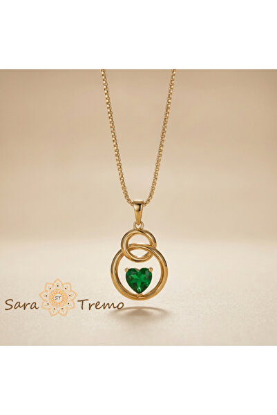 SaraTremo Emerald Heart Necklace – Gold Plated Necklace with Green Heart Pendant