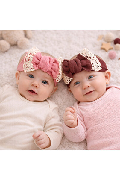 Happy Baby Butik مجموعة من قطن قطعة من باندانا ميركان بأربطة بوردو مزينة بتفا...