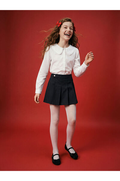 LC Waikiki LCW Kids Siyah Pileli Kız Çocuk Gabardin Şort Etek