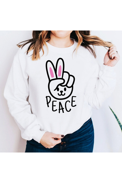 Kartier Women's White Peace Rabbit Blouse