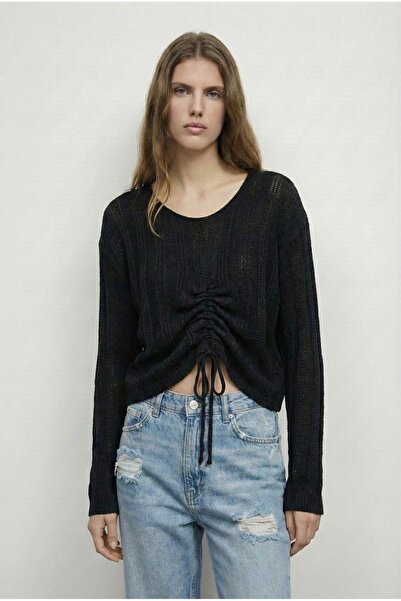 Quzu Önü Ruched Detail Knitwear Mercerized Sweater