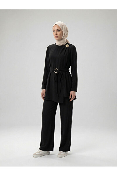 BURKAY 2130 Premium Fabric Side-Tie Buckle Detail Brooch Set of Belt