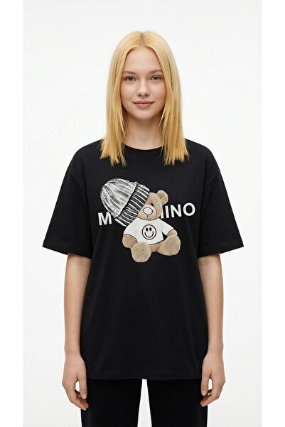 NİCE Women's Oversized T-Shirt Bear Printed – Crew Neck, 100% Cotton Compact ...