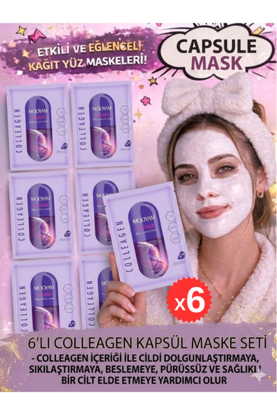 M00YAM En Çok Tercih Edilen! Collagen Capsule Mask 6’lı Yüz Maskesi Seti
