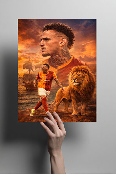 Metalino Noa Lang Aslanlı Tasarım Metal Poster – Sarı Kırmızı Dekoratif Taraf...