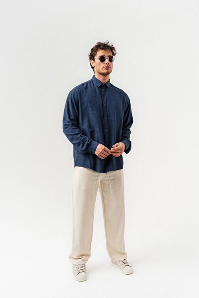 go gang own Corelino Basic Long Sleeve Linen Fabric Oversized Shirt
