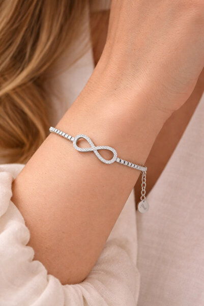OEM Silver tennis bracelet with infinity symbol, zircon stones, lobster with ...