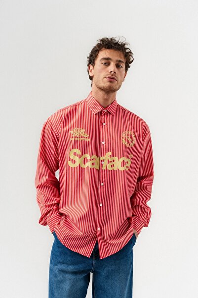 go gang own Scarface Design Detailed Striped Oversized Long Sleeve Shirt