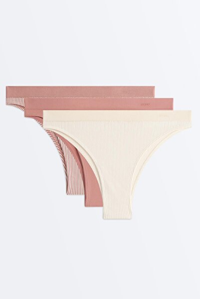 Oysho 3'lü seamless soft touch çizgili Brezilya modeli külot