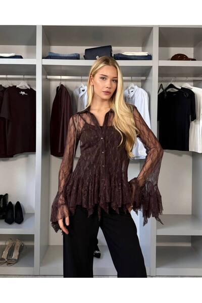 FLOWERİNG Women's Coffee Spanish Undershirt with Sleeveless Undershirt Da Lac...