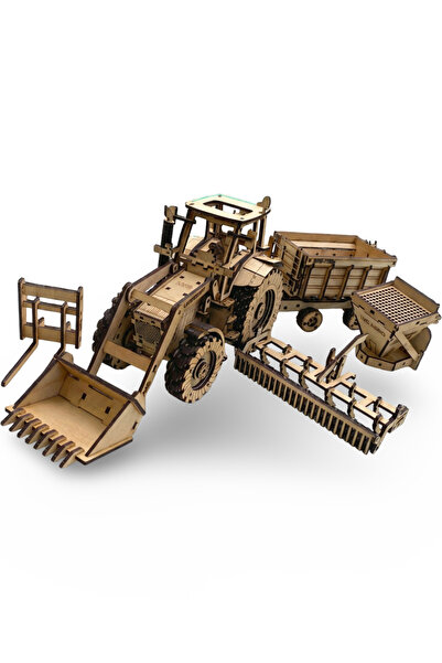ALGWOOD 3D Ahşap Traktör ve Römork Maketi - Traktör ve Tarım Ekipmanları Make...