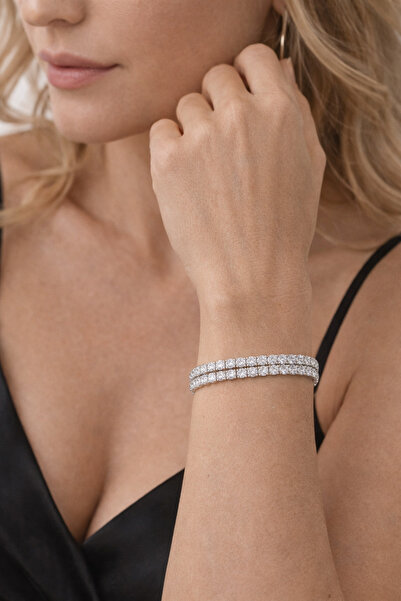 OEM Luxury Double Tennis Bracelet with Shiny Zirconia, Silver, Elegant for Women