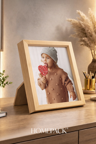 BERRAVIA 15x21 cm Kalın Doğal Ahşap Çerçeveli Masaüstü Resim Çerçevesi, Fotoğ...
