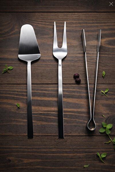 Umut طقم تقديم مكون من 3 قطع، ملعقة وشوكة وملقط