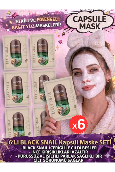 M00YAM En Çok Tercih Edilen! Black Snail Acid Capsule Mask 6’lı Yüz Maskesi Seti