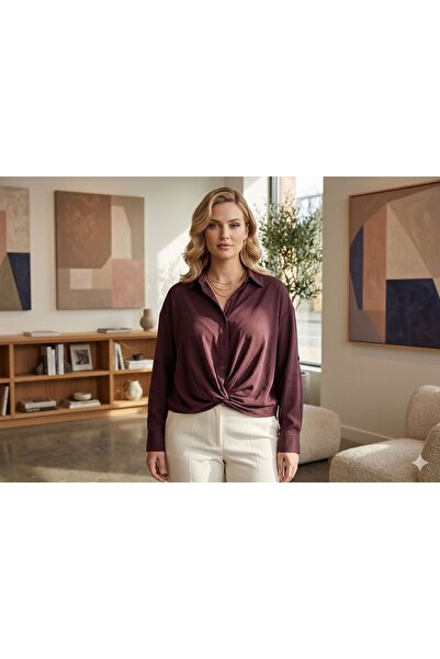 LivaaButikk Mürdüm renk ince gömlek