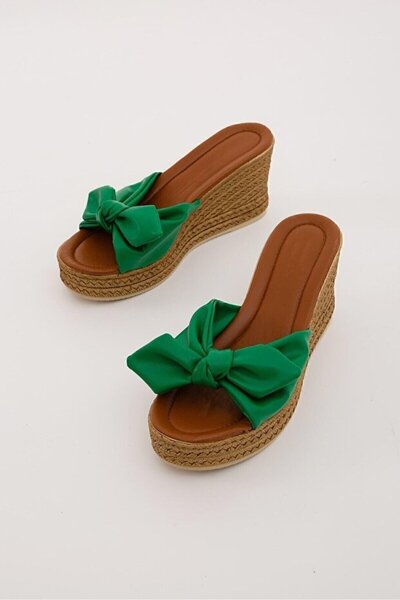 STOCON Women's High Heel Green Bow Wedge Heel Women's Slippers Heels Slipper Stc1274