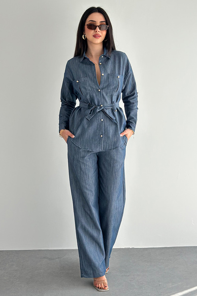 Noa&Noa Women's Shirt and Pants Set – Stylish Two-Piece Set with Tie Detail a...