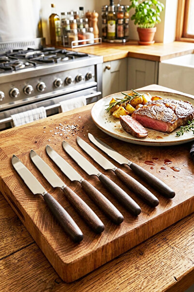 Ela&Elis Lunvera Akasya Saplı 6’lı Yemek Bıçağı Seti – Paslanmaz Çelik Sofra ...