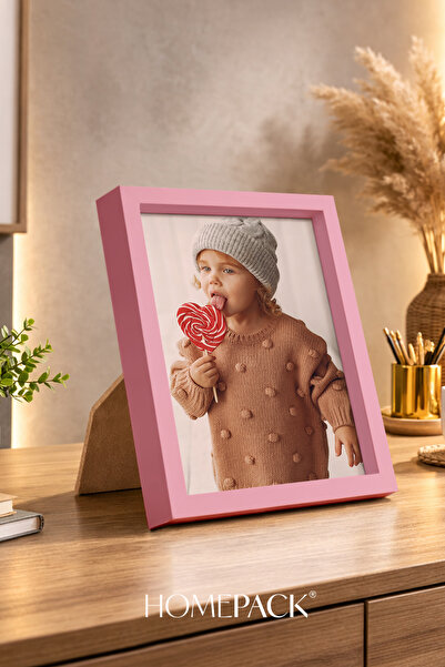 BERRAVIA 13x18 cm Kalın Açık Pembe Ahşap Çerçeveli Masaüstü Resim Çerçevesi, ...