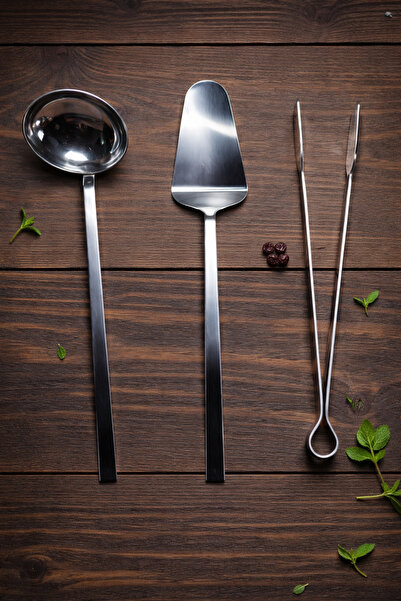 Umut طقم تقديم مكون من 3 قطع، ملعقة وملقط وملعقة سباتولا