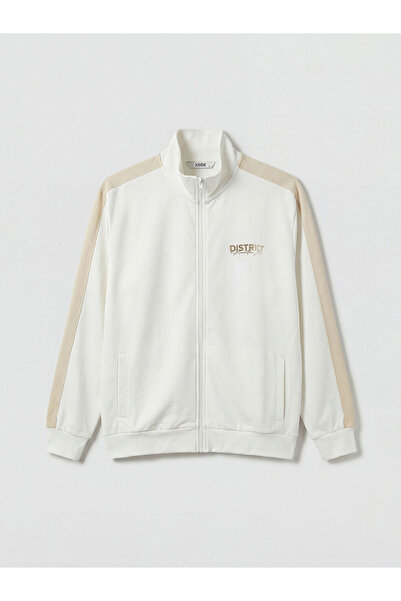 LC Waikiki XSIDE Ekru Dik Yaka Baskılı Erkek Fermuarlı Sweatshirt