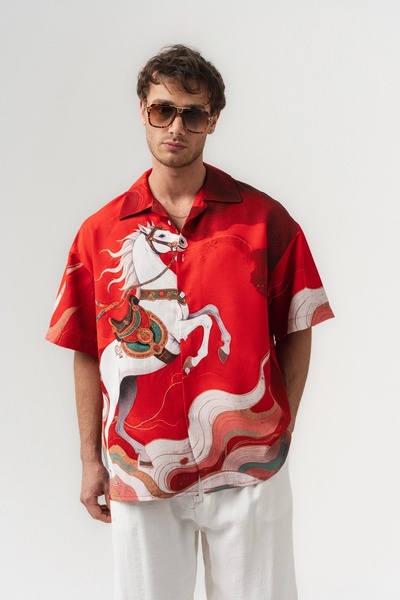 go gang own Stallion Apaş Яка Къса ръкав Овърсайз риза