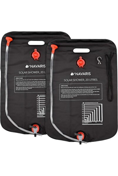Navaris Set de 2 dușuri solare de camping cu furtun și robinet, 20L, negru, 45686.03.01