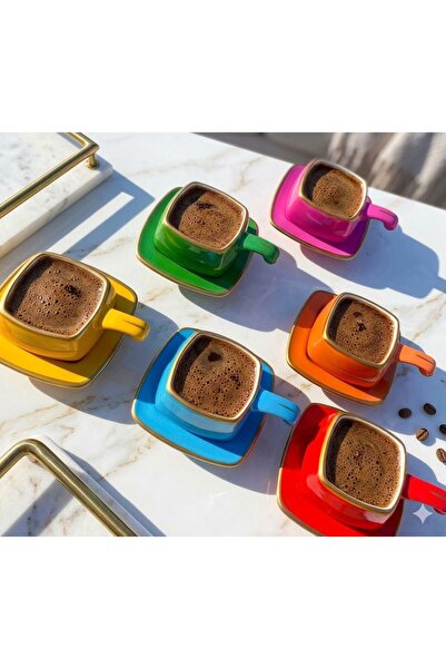 Ara Porselen Altı Kişilik Bitter Türk Kahve Fincan Takımı