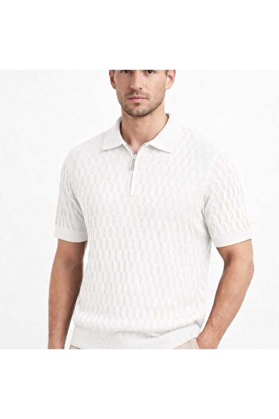 EAS GİYİM Kısakol Polo Collar Half Zipper Patterned Sweater