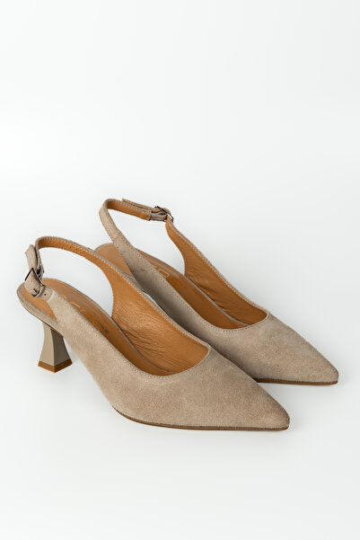 ERS Air Comfort Bej Süet Hakiki Deri Düz Sivri Burunlu Atkılı Sandalet