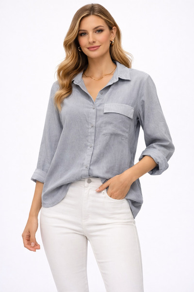 BYSTİLMAN KADIN SLİMFİT GRİ GÖMLEK