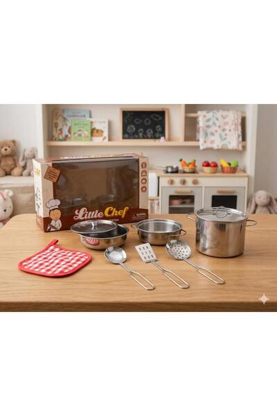 Tıfıl Toys Stainless Steel 9-Piece Toy Kitchen Cookware and Utensil Playset