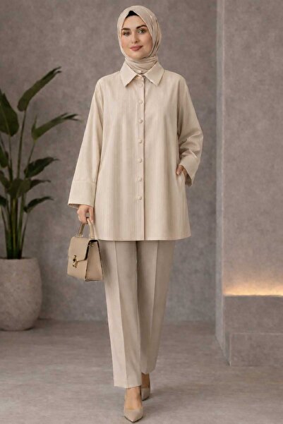 MODA SELMA Bej Renk Önü Düğmeli Kadın Gömlek