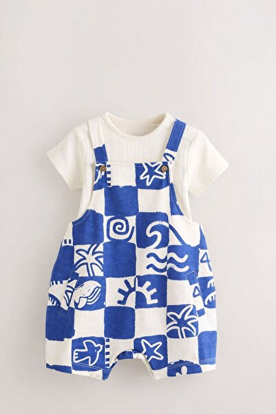 Next Baby Blue Printed Short Sleeve Salopet Bodysuit Set