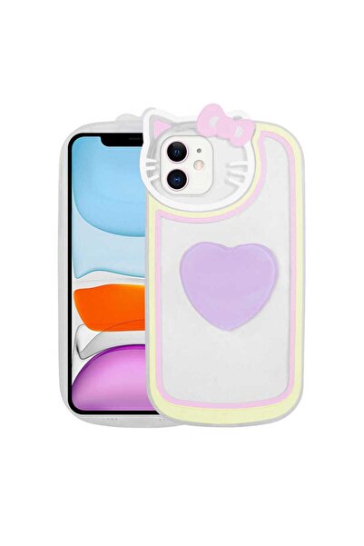 zore iPhone 11 Uyumlu Kılıf Kedi Figürlü Transparan Pop Soketli Ritmik Kapak