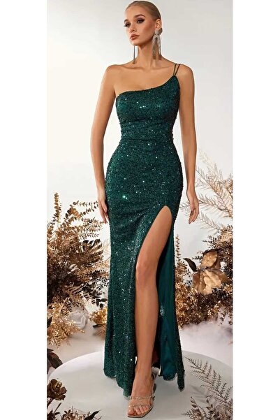Hanife Glam Couture Hanife Glam tek omuzlu pul payet abiye elbise