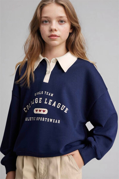 DeFacto Relax Fıt Lacivert Kız Çocuk Sweatshirt E6841A8/NV248