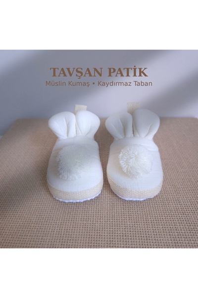 jr.bunnies Müslin Tavşan Bebek Patik Kaydırmaz Taban Yumuşak Bebek Ayakkabı