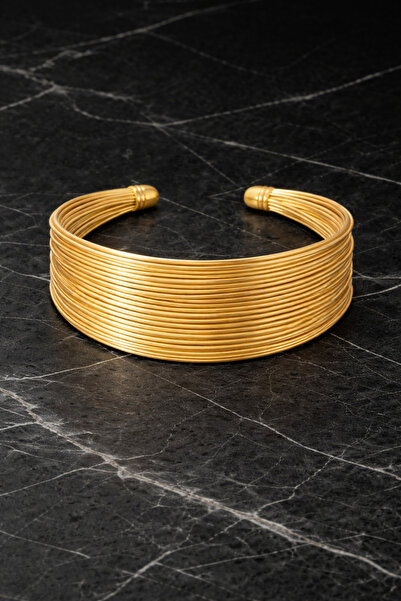 POEM JEWELLERY 18 Ayar Altın Kaplama Çok Telli Açık Manşet Bilezik Ayarlanabi...